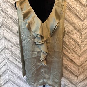 WHITE HOUSE BLACK MARKET Olive Green Ruffle Sleeveless Top, size XL